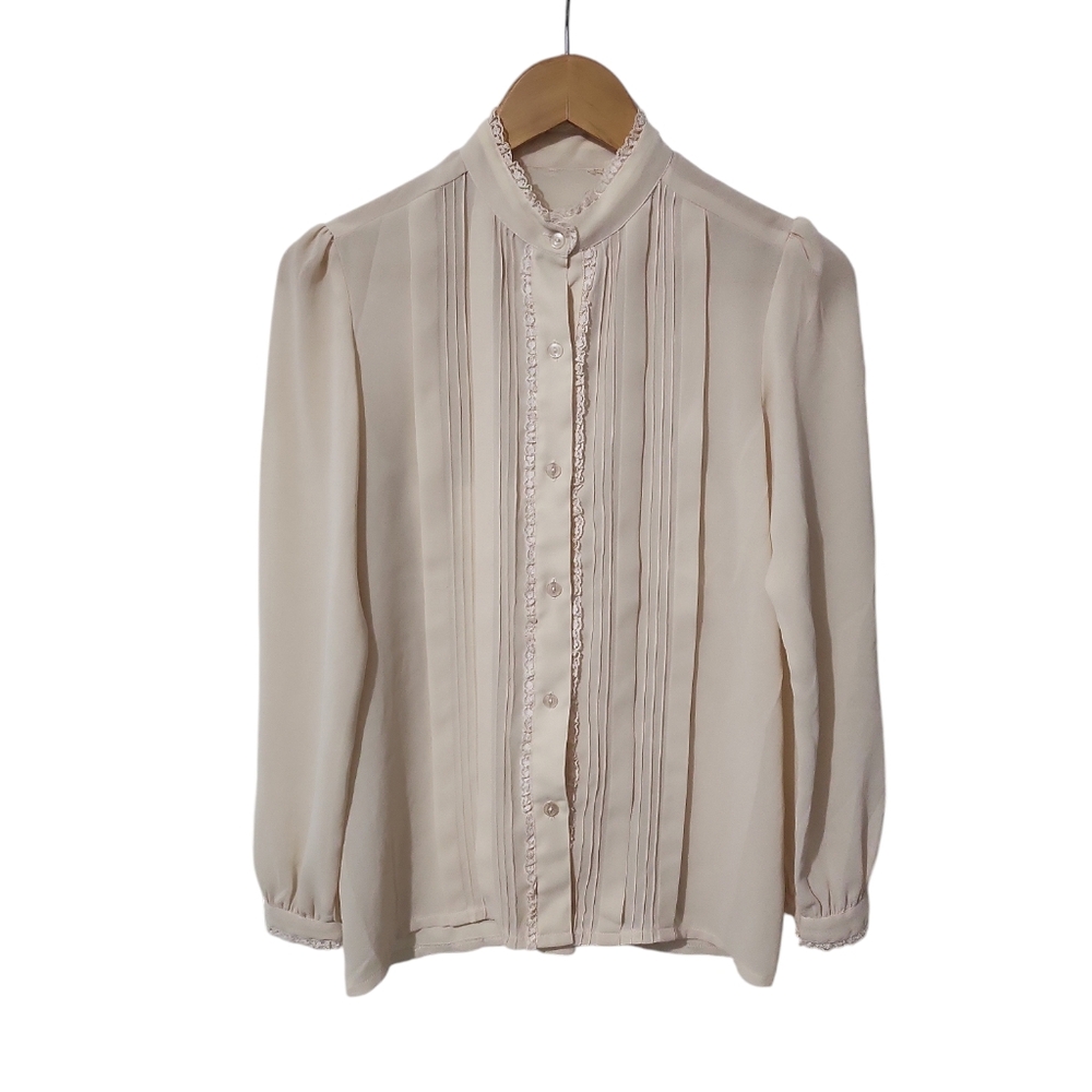 Mandarin Collar Button Up Blouse in Off-white Small